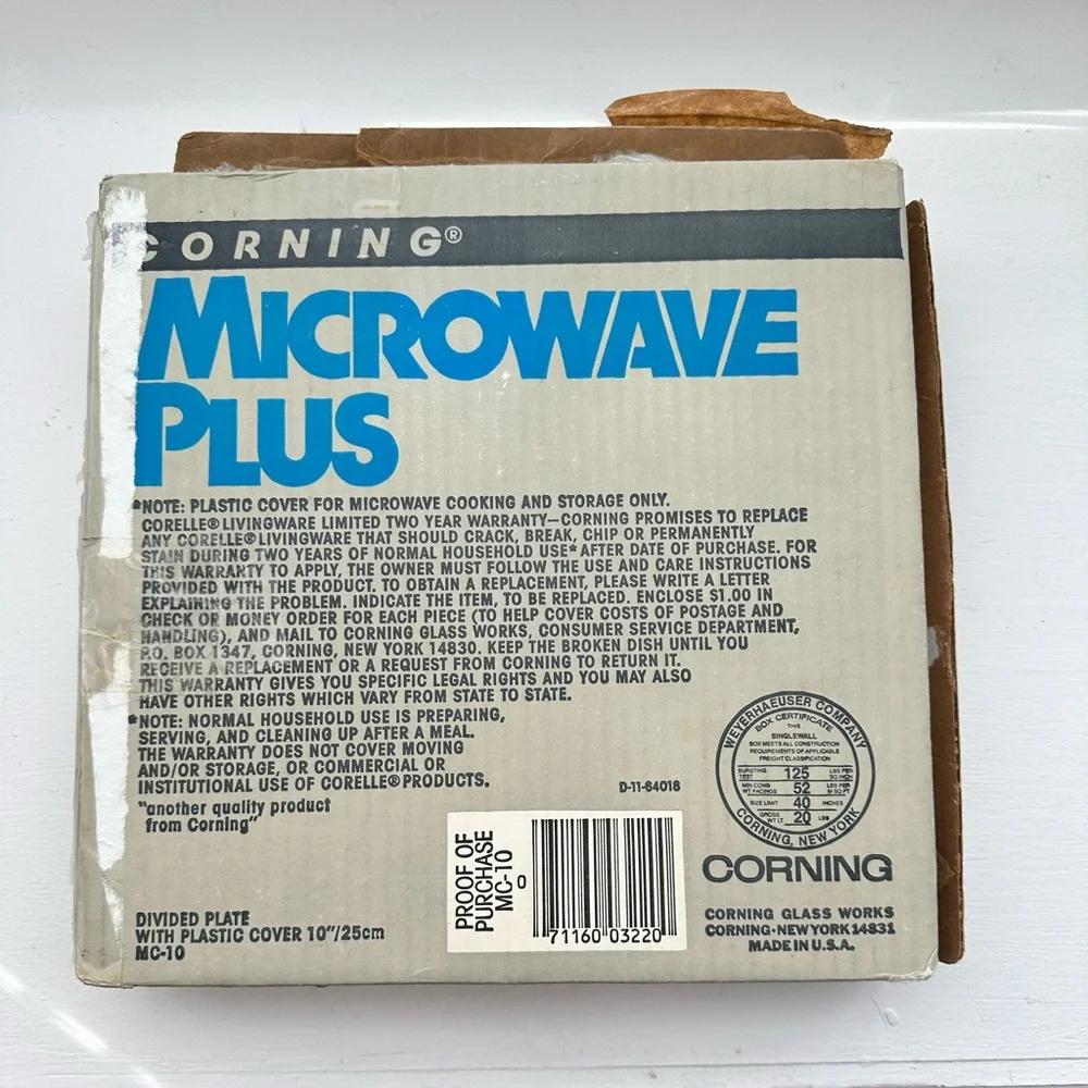 CORELLE by Corning Microwave Plus 10” Divided Plate/Plastic Cover. Vintage 1980s - Picture 2 of 6